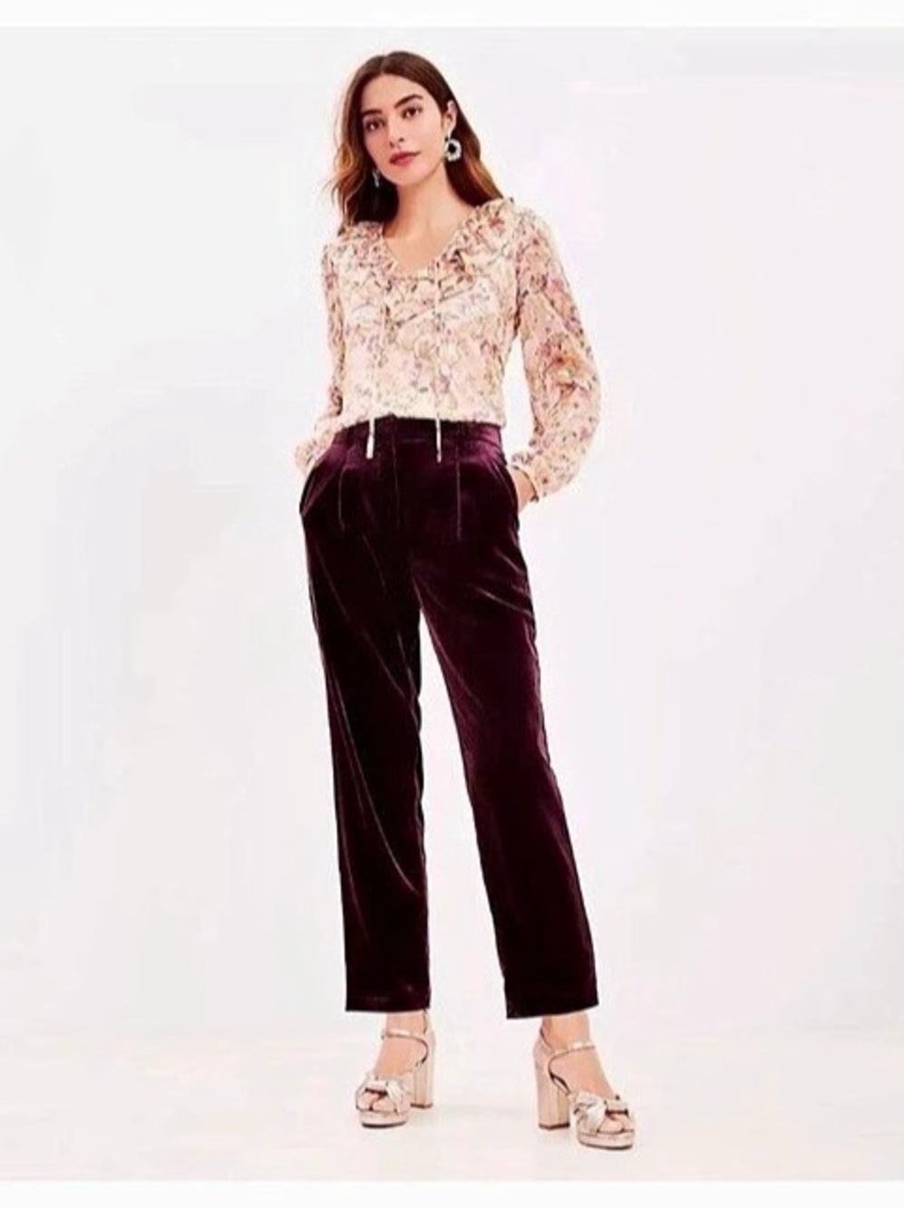 NWT LOFT Velvet Pull On Tapered Ankle Pants~Burgundy